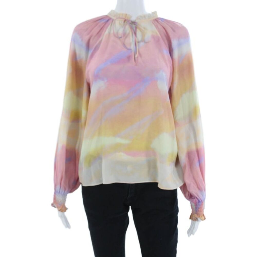 Caballero Collection Womens Boho Pink High Neck Long Sleeve Blouse Size S